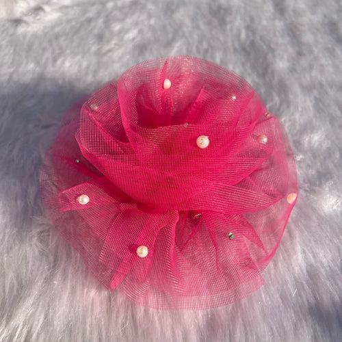 Pink Pearls Ruffled Fascinator