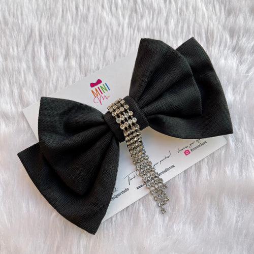 Midnight Jewel Silk Black Bow Hair Clip