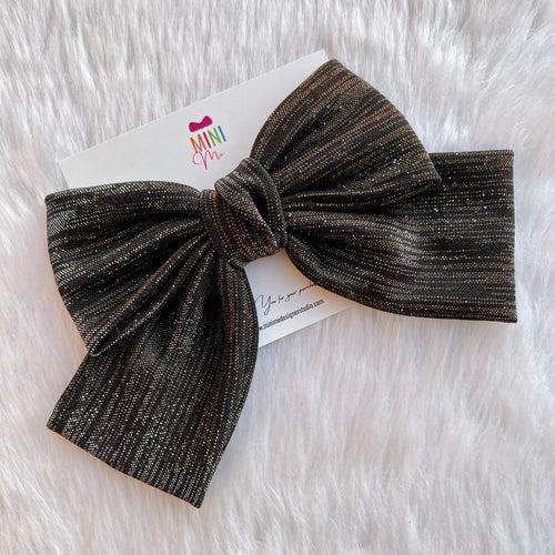 Starry Night Glamour Metallic Black Bow Hair Clip