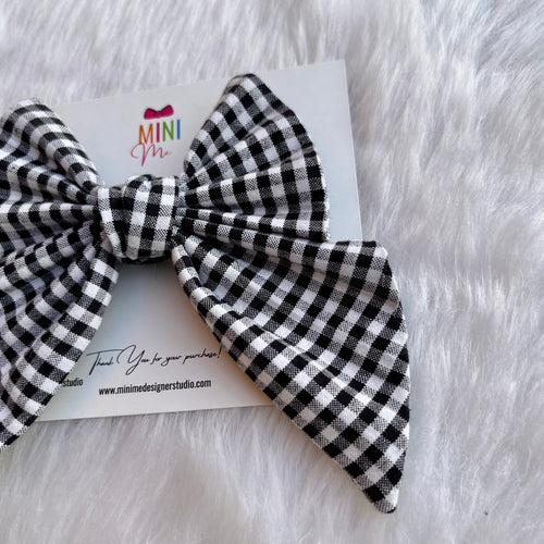 Black and White Pigtail Hair Bow Clip