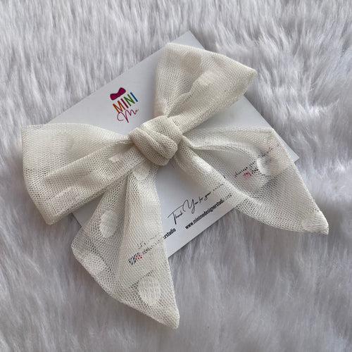 White Polka Dots Bridal Bow