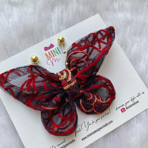 Enchanted Crimson Butterfly Bow Hair Clip