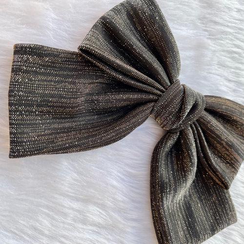 Starry Night Glamour Metallic Black Bow Hair Clip