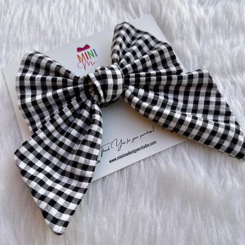 Black and White Pigtail Hair Bow Clip