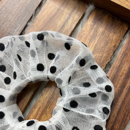 White and Black Polka Dots Scrunchie