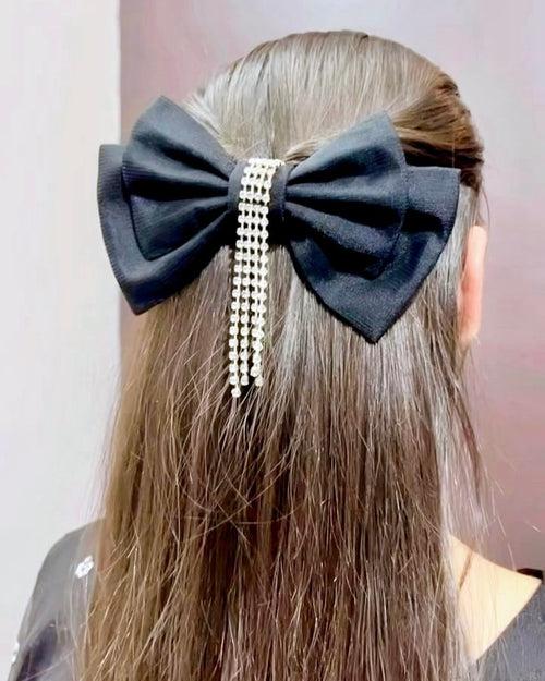 Midnight Jewel Silk Black Bow Hair Clip