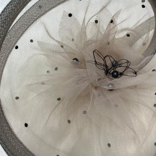 Twisted Warm Gray Fascinator with Black Pearls