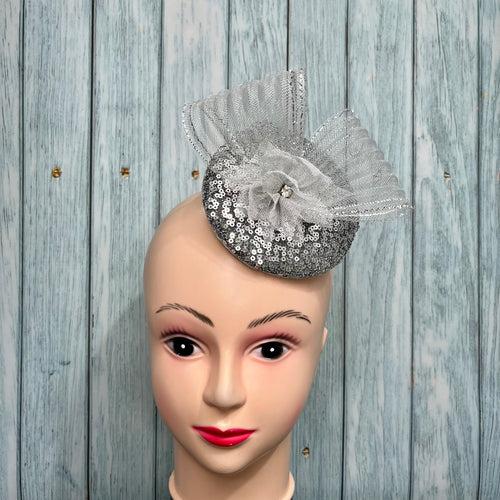 Pixie Silver Grey Sequin Fascinator