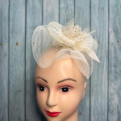 Chic Ivory Twisted Veil Fascinator