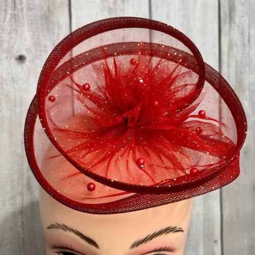 Gilded Enchantment Golden Sparkle Red Fascinator Hat