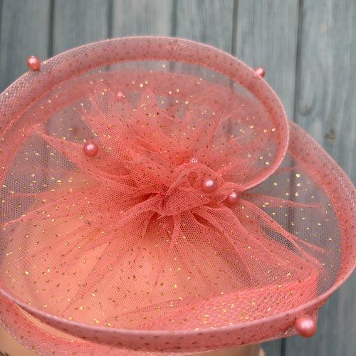 Gilded Enchantment Golden Sparkle Peach Fascinator Hat