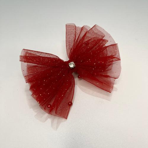 Glitter & Pearls Ruffle Red Bow