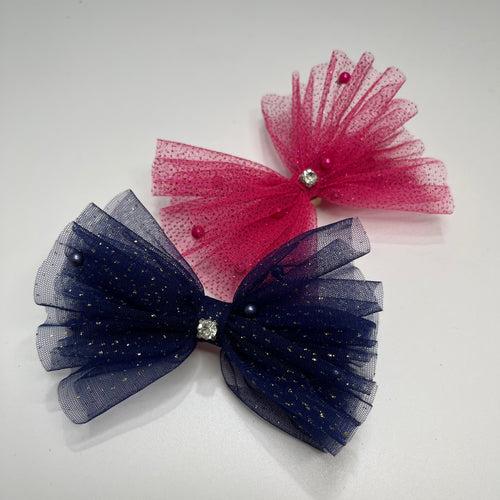 Glitter & Pearls Ruffle Bow Set | Blue and Pink