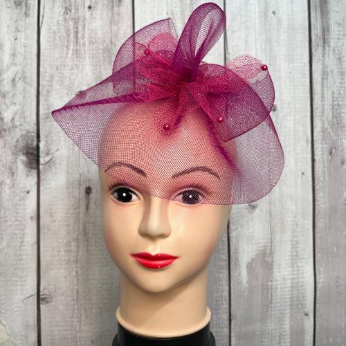 Magenta Majesty Pink Veil Fascinator Hat