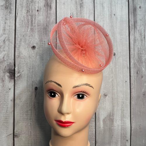 Gilded Enchantment Golden Sparkle Peach Fascinator Hat