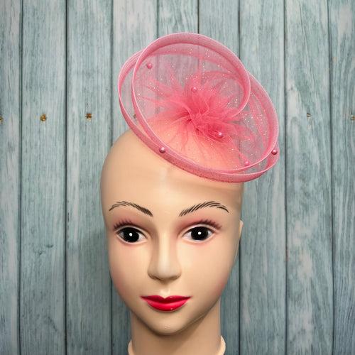 Gilded Enchantment Golden Sparkle Pink Fascinator Hat