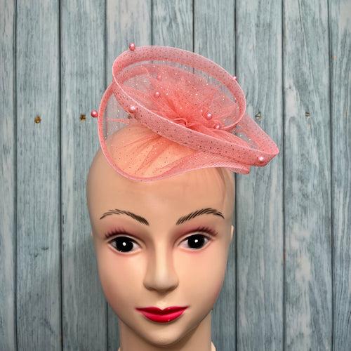 Gilded Enchantment Golden Sparkle Peach Fascinator Hat