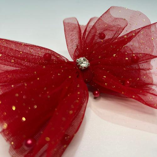 Glitter & Pearls Ruffle Red Bow