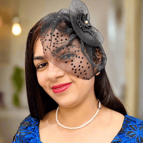 NEXT LEVEL Black Short Veil Fascinator