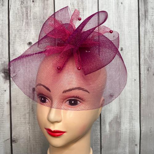 Magenta Majesty Pink Veil Fascinator Hat