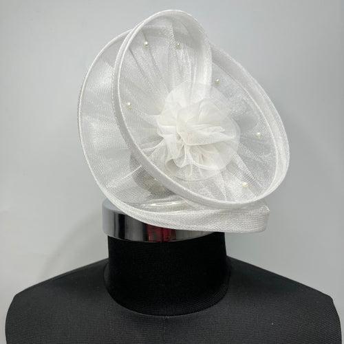 Twisted White Flower and Pearls Fascinator