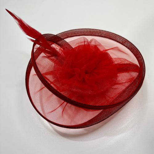 Crimson Allure Red Flower and Feather Fascinator Hat