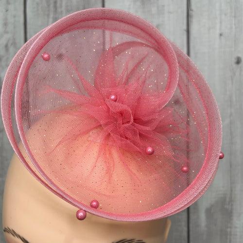 Gilded Enchantment Golden Sparkle Pink Fascinator Hat