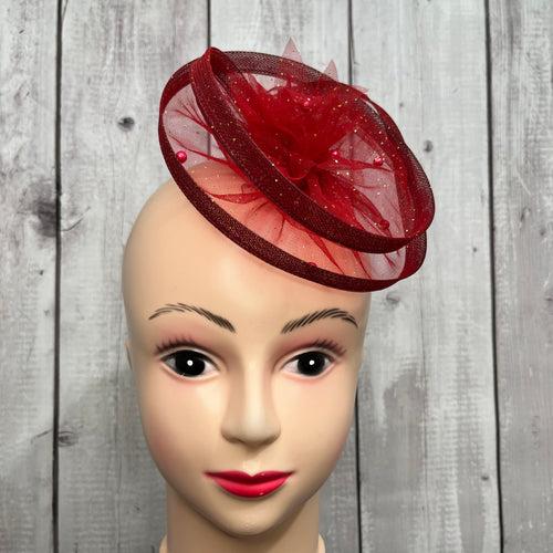 Gilded Enchantment Golden Sparkle Red Fascinator Hat