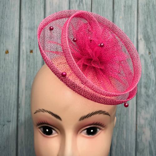 Gilded Enchantment Golden Sparkle Pink Fascinator Hat