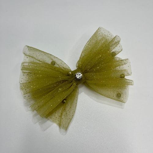 Glitter & Pearls Ruffle Bow Set | Green and Pink