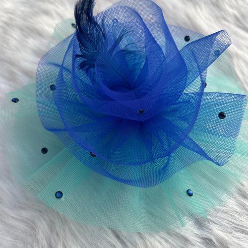 Royal Blue and Turquoise Blue Ruffled Fascinator