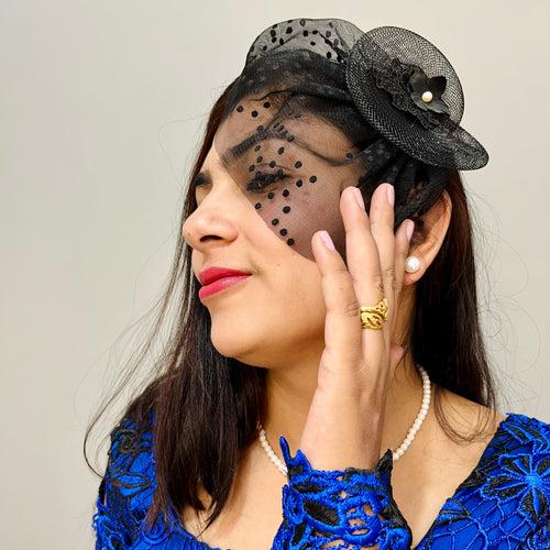 NEXT LEVEL Black Short Veil Fascinator