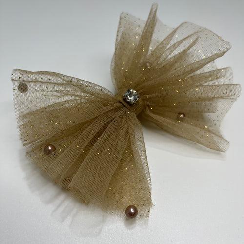 Glitter & Pearls Ruffle Golden Bow