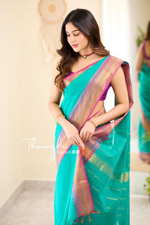 Kayalvizhi - Green Chettinad Cotton Saree