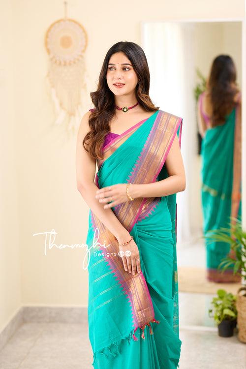 Kayalvizhi - Green Chettinad Cotton Saree