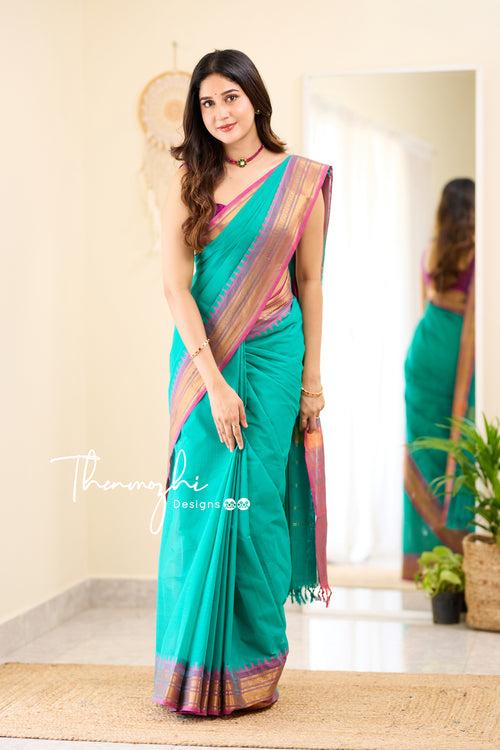 Kayalvizhi - Green Chettinad Cotton Saree