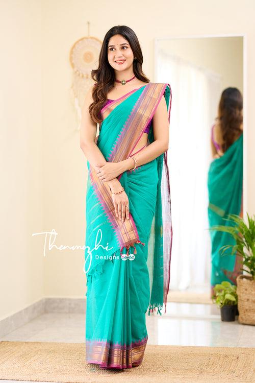 Kayalvizhi - Green Chettinad Cotton Saree