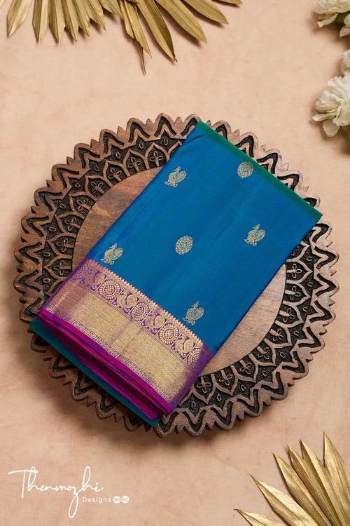 Peacock Blue Pure Silk Kanjivaram Saree