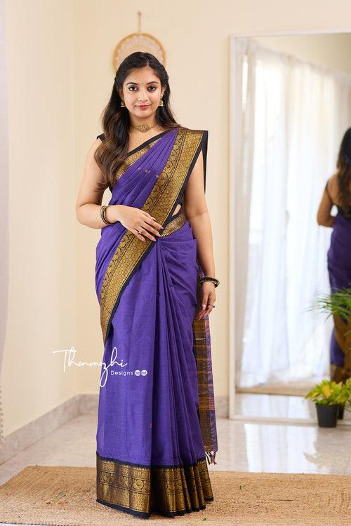 Hema - Blue Chettinad Cotton Saree