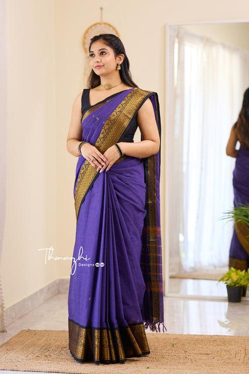 Hema - Blue Chettinad Cotton Saree