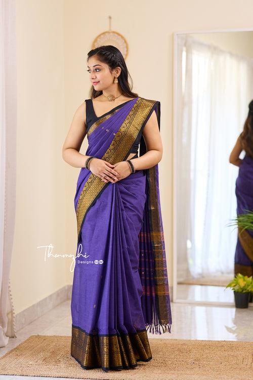 Hema - Blue Chettinad Cotton Saree