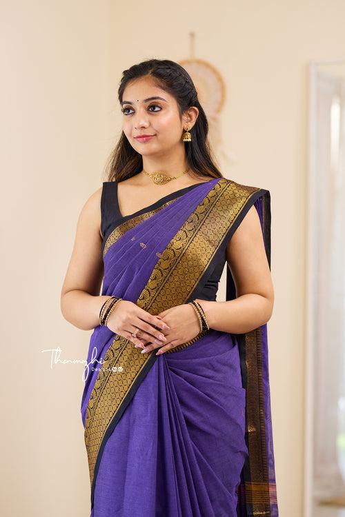 Hema - Blue Chettinad Cotton Saree