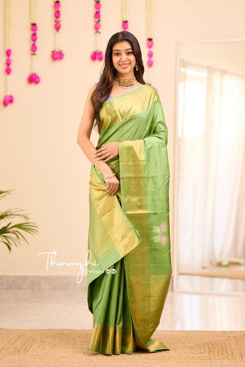 Pastel Green Pure Silk Saree