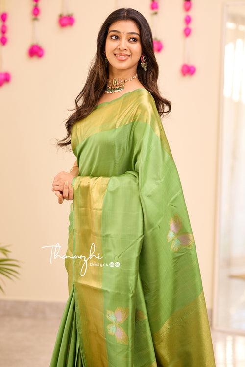 Pastel Green Pure Silk Saree