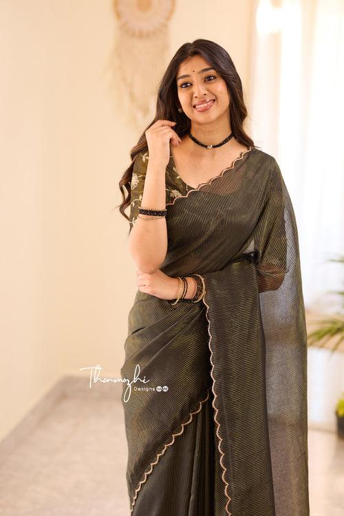 Black Striped Mul Cotton Saree