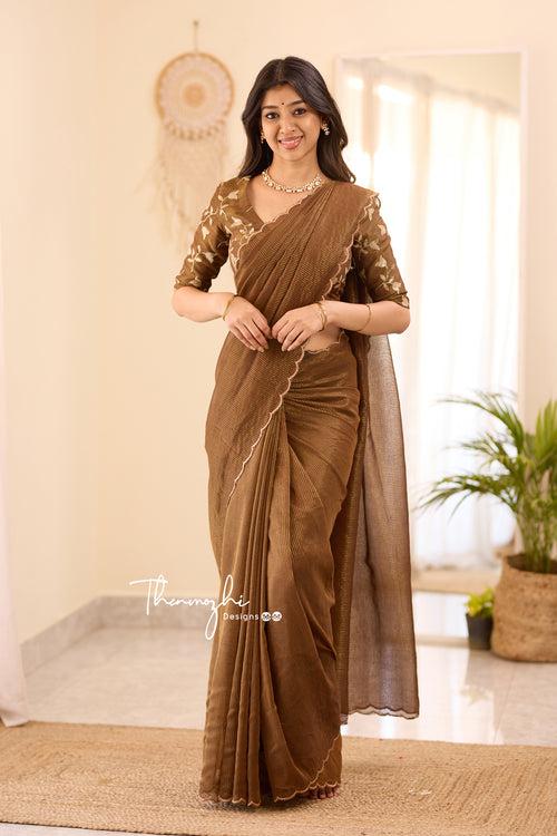 Brown Striped Mul Cotton Saree