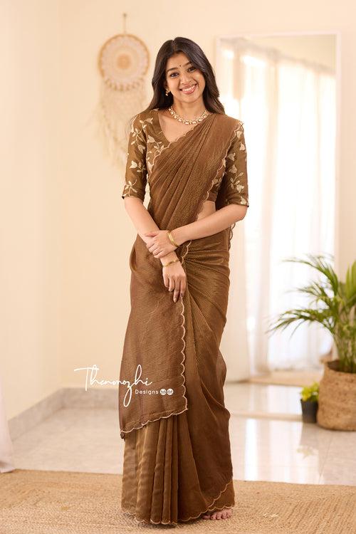 Brown Striped Mul Cotton Saree