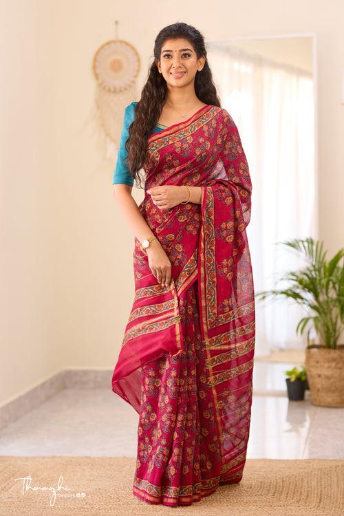 Dark Pink- Chanderi Silk Cotton Saree