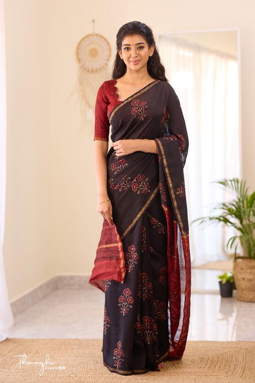 Black & Maroon - Chanderi Silk Cotton Saree