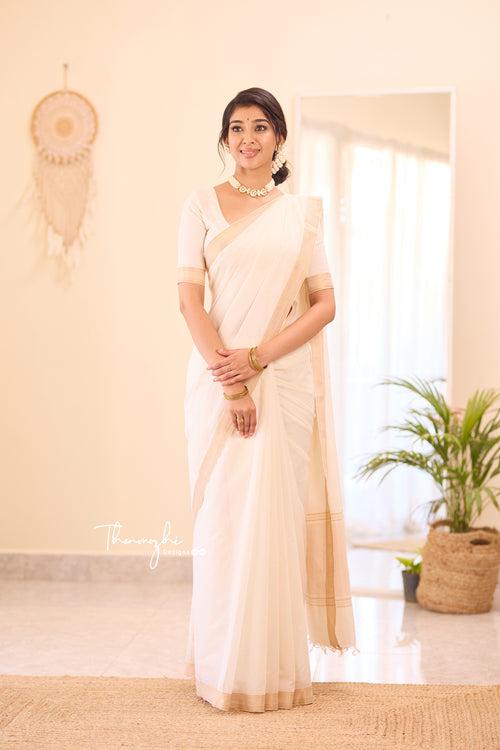 White Nizam Border - Mangalagiri Cotton Saree